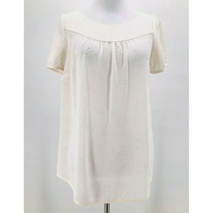 Anthropologie Cream Eyelet Short Sleeve Blouse